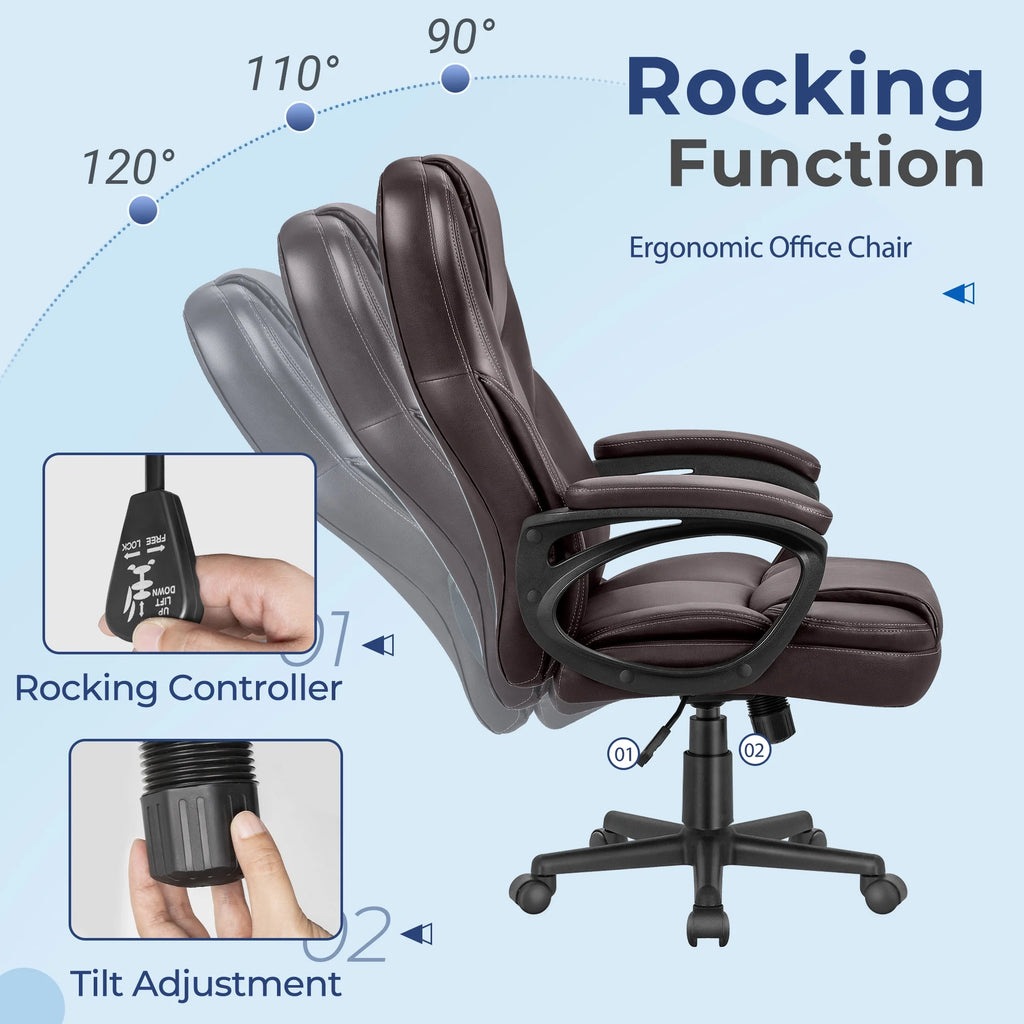 Furmax High-back Executive Office Chair With Lumbar Support Height Adjustable Swivel Seat PU Leather, Black