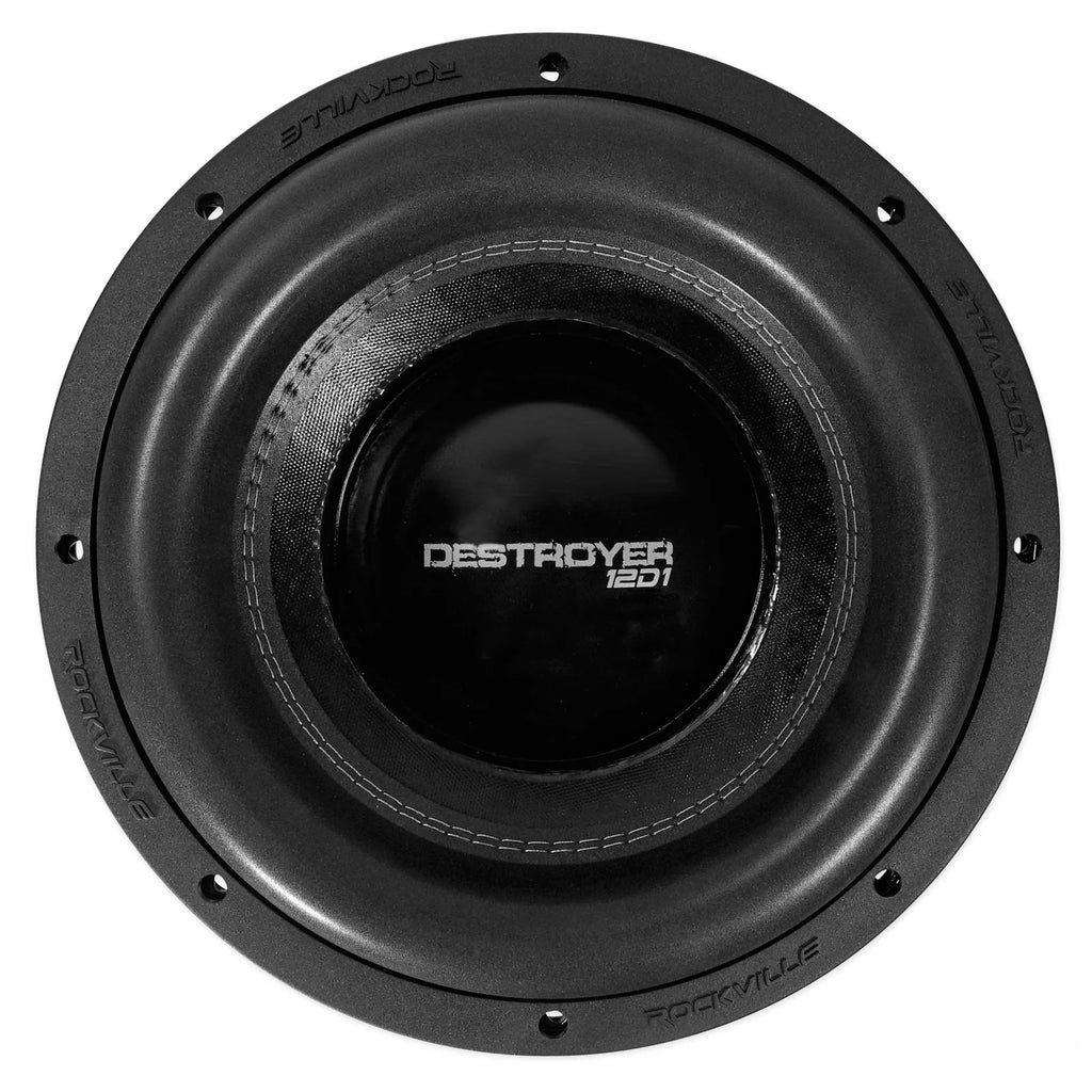 (2) Rockville Destroyer 12D1 12" Competition Car Subwoofers+Box+Mono Amplifier