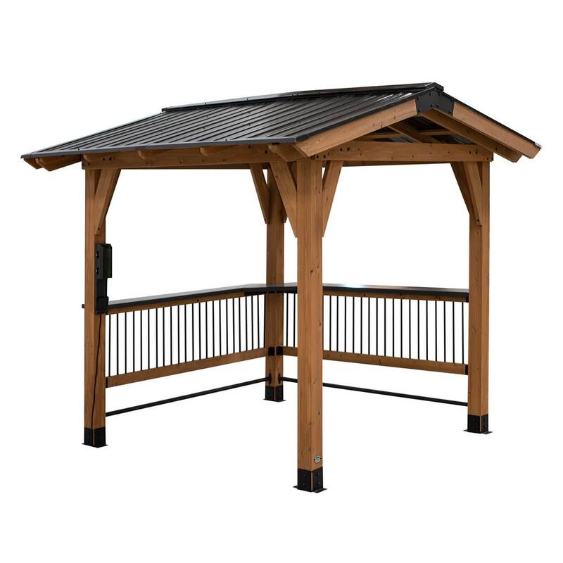 Granada 9 ft. x 10 ft. All Cedar Wood Grill Gazebo w/Outdoor Bar, Hard Top Steel Roof and Powder Coated Bar Countertops