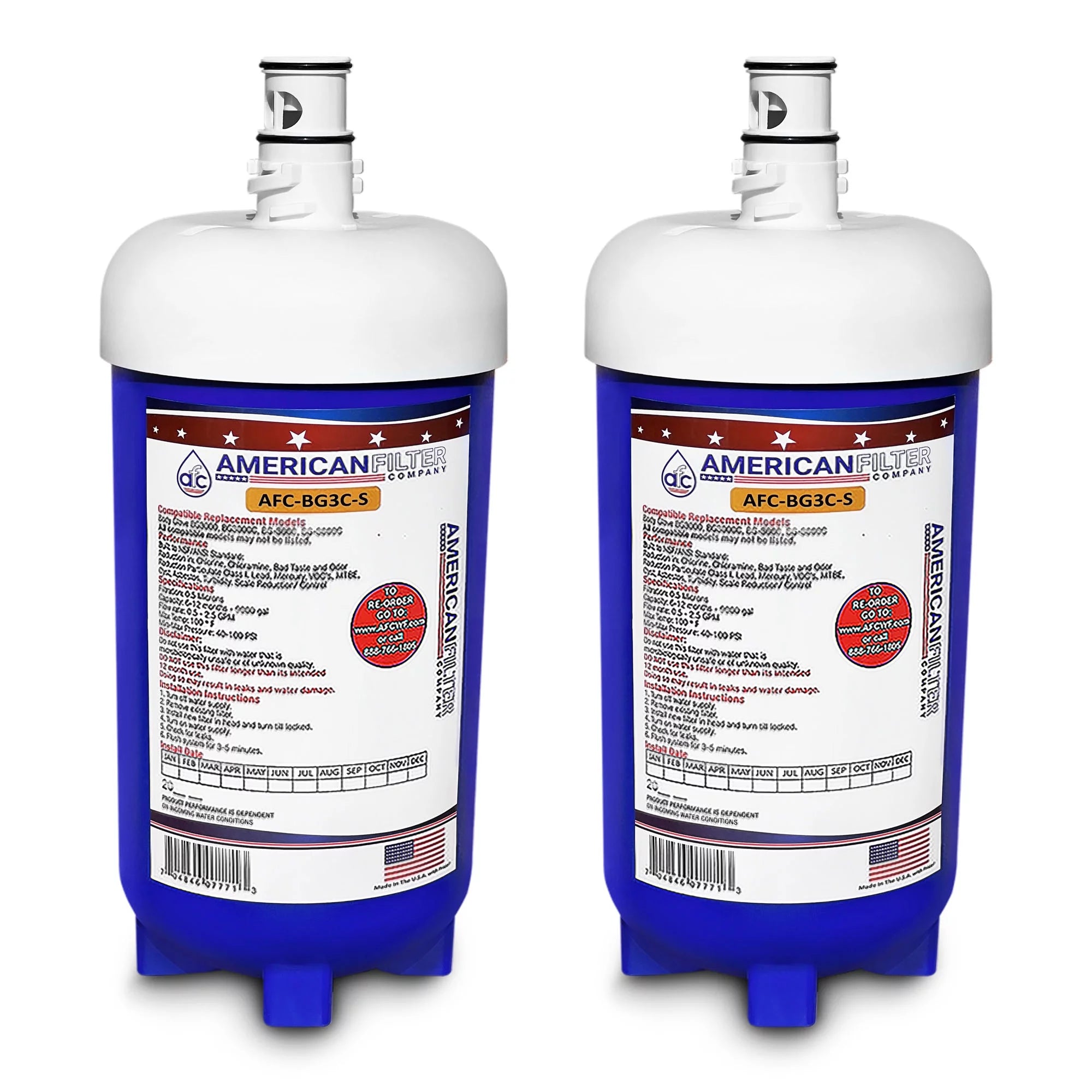 AFC Brand , Water Filter , Model # AFC-BG3C-S , Compatible with Body Glove® BG-3000C - 2 Pack - Made in U.S.A.