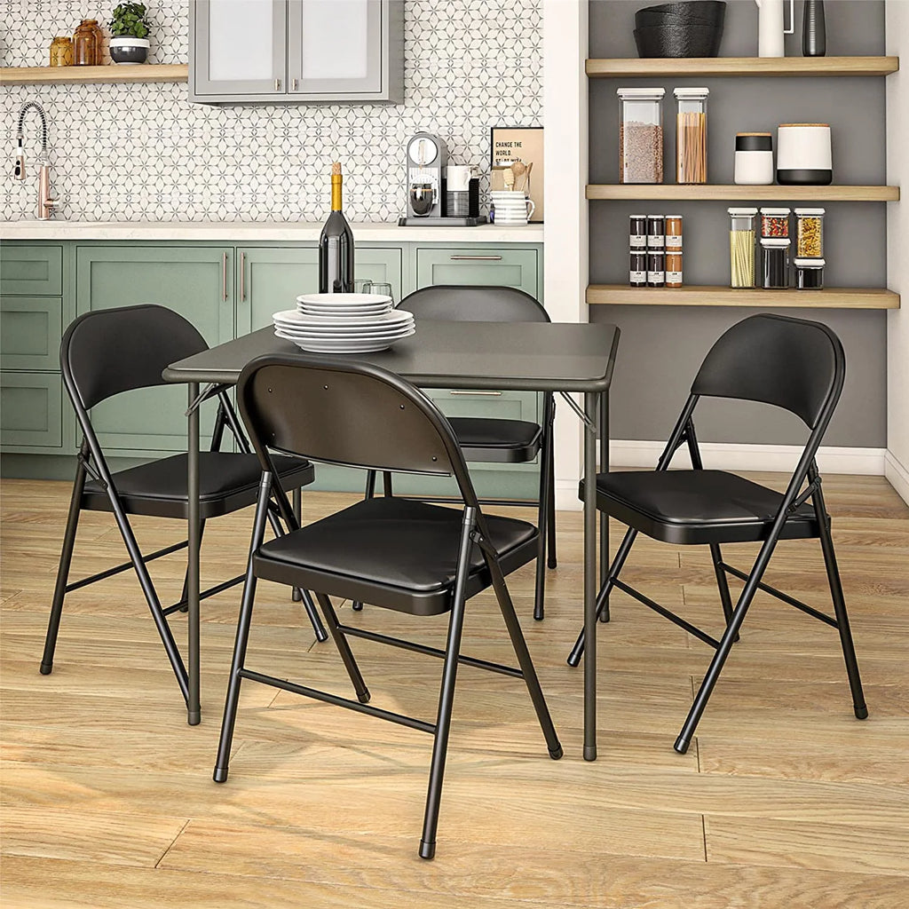 Vebreda Upholstered Padded Folding Chair (4 Pack), Black