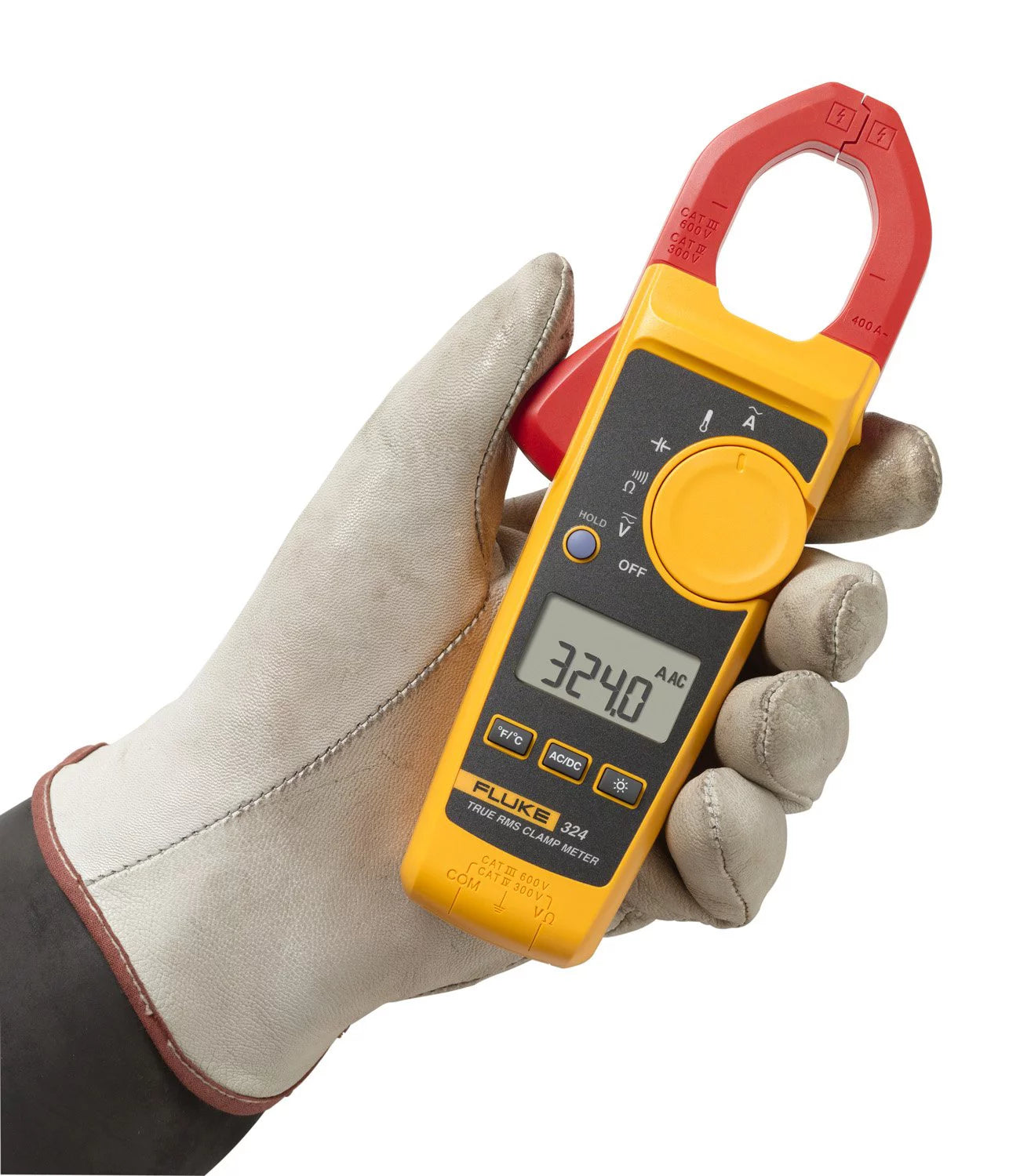 Fluke 324 40/400A AC 600V AC/DC True-RMS Clamp Meter W/Temperature & Capacitance