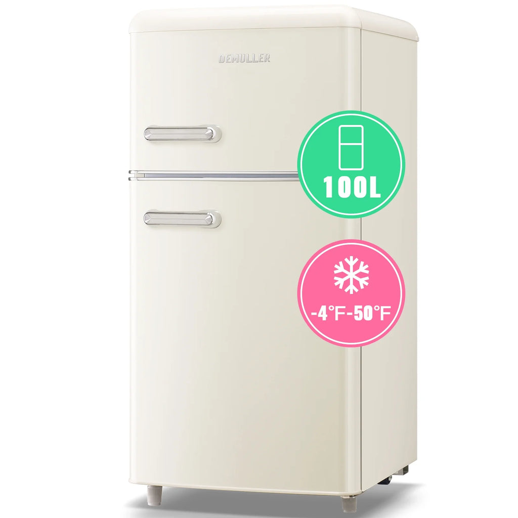DEMULLER 3.5 CU.FT Mini Fridge 2 Door Compact Refrigerator  7 Adjustable Temperature Control White