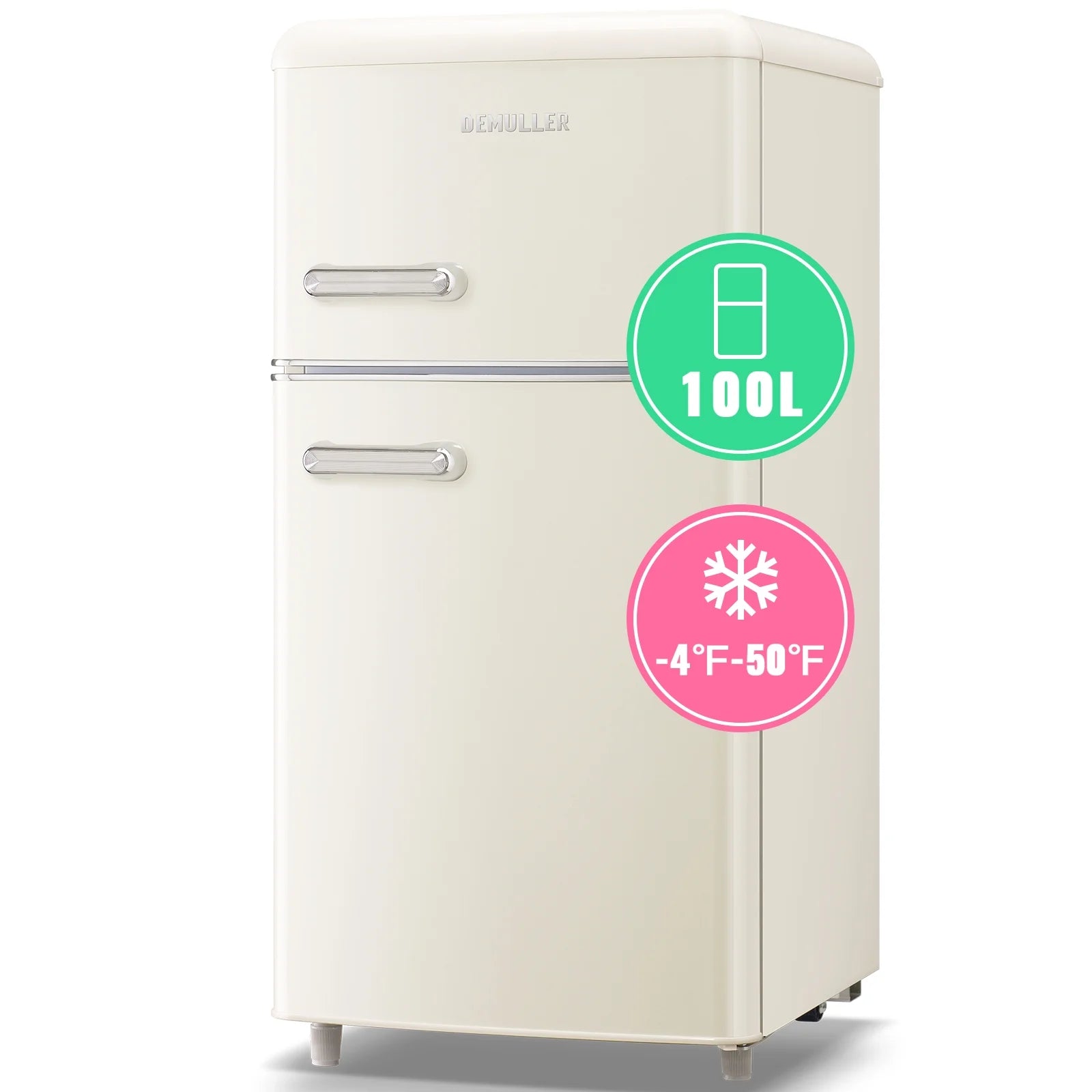 DEMULLER 3.5 CU.FT Mini Fridge 2 Door Compact Refrigerator  7 Adjustable Temperature Control White