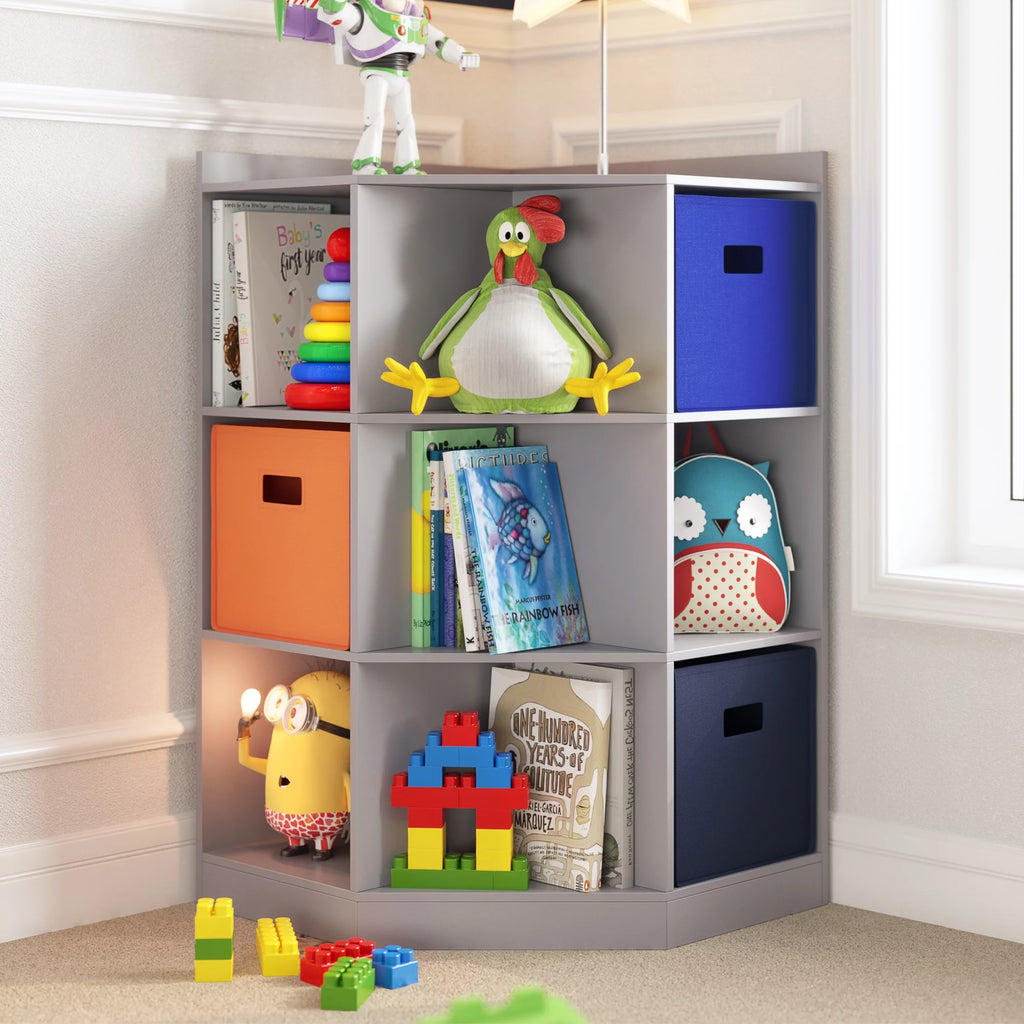RiverRidge Kids 6-Cubby, 3-Shelf Corner Cabinet - White
