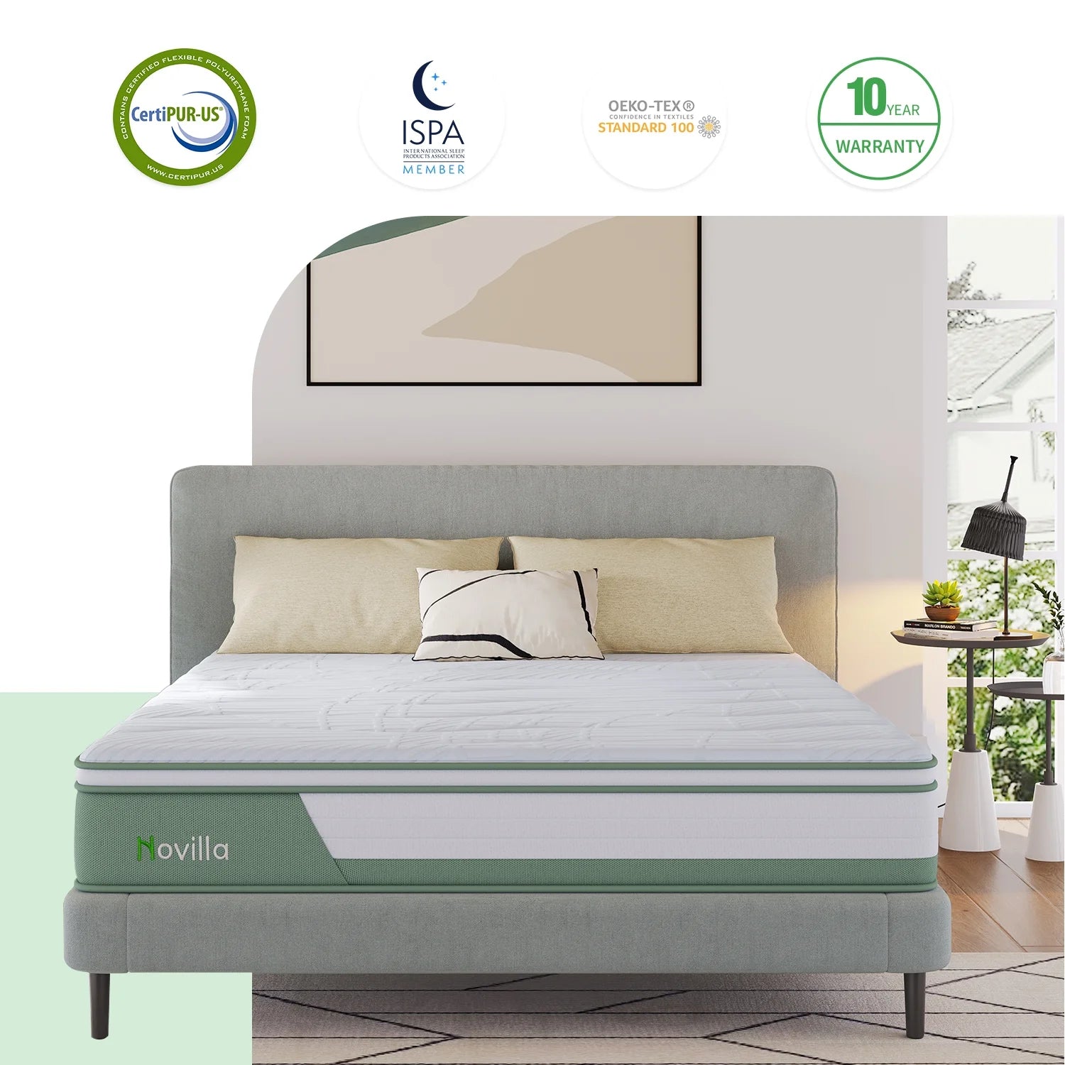 Novilla Brio 10" Adult Gel Memory Foam and Pocket Spring Hybrid Mattress Queen