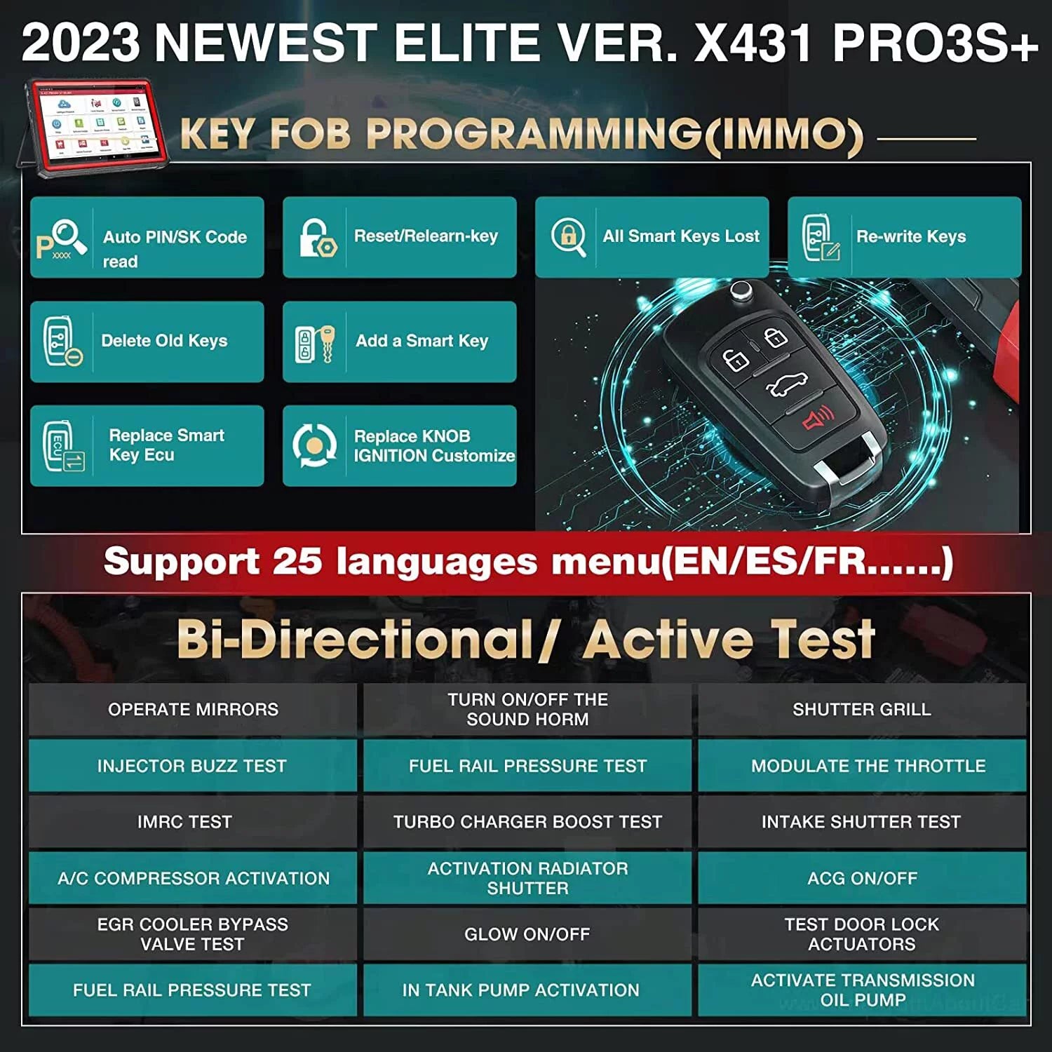 LAUNCH X431 PRO3S+ Car Diagnostic Scan Tool with Online Coding, Key Programming, 35+ Services, VAG Guide, AutoAuth for FCA SGW, 2 Years Free Update, Upgraded Ver. of X431 V PRO