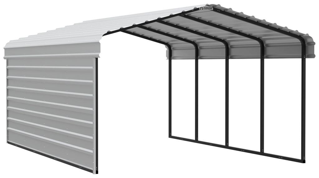 Arrow Carports Galvanized Steel Carport, with 1-Sided Enclosure, Compact Car Metal Carport Kit, 12' x 20' x 7' , Eggshell