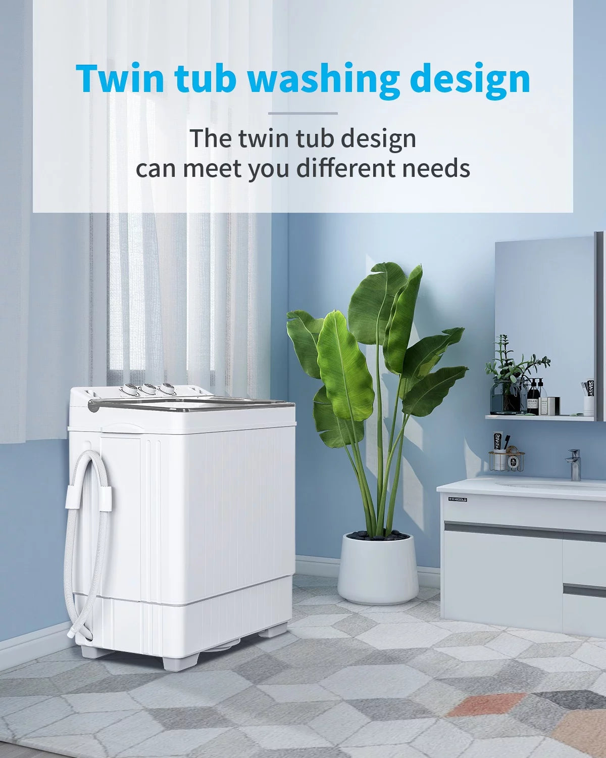 Zimtown Portable Washing Machine, 26 Lbs Semi-automatic Twin Tub Washing Machine with Wash and Cycle Combo, Built-in Drain Pump, Laundry Washer for Apartment, Dorm, College Room, RV's