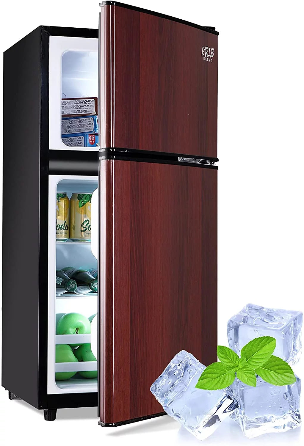 KRIB BLING 3.5 Cu.ft Compact Refrigerator Mini Fridge with Freezer, 2 Door Small Refrigerator for Office, Silver