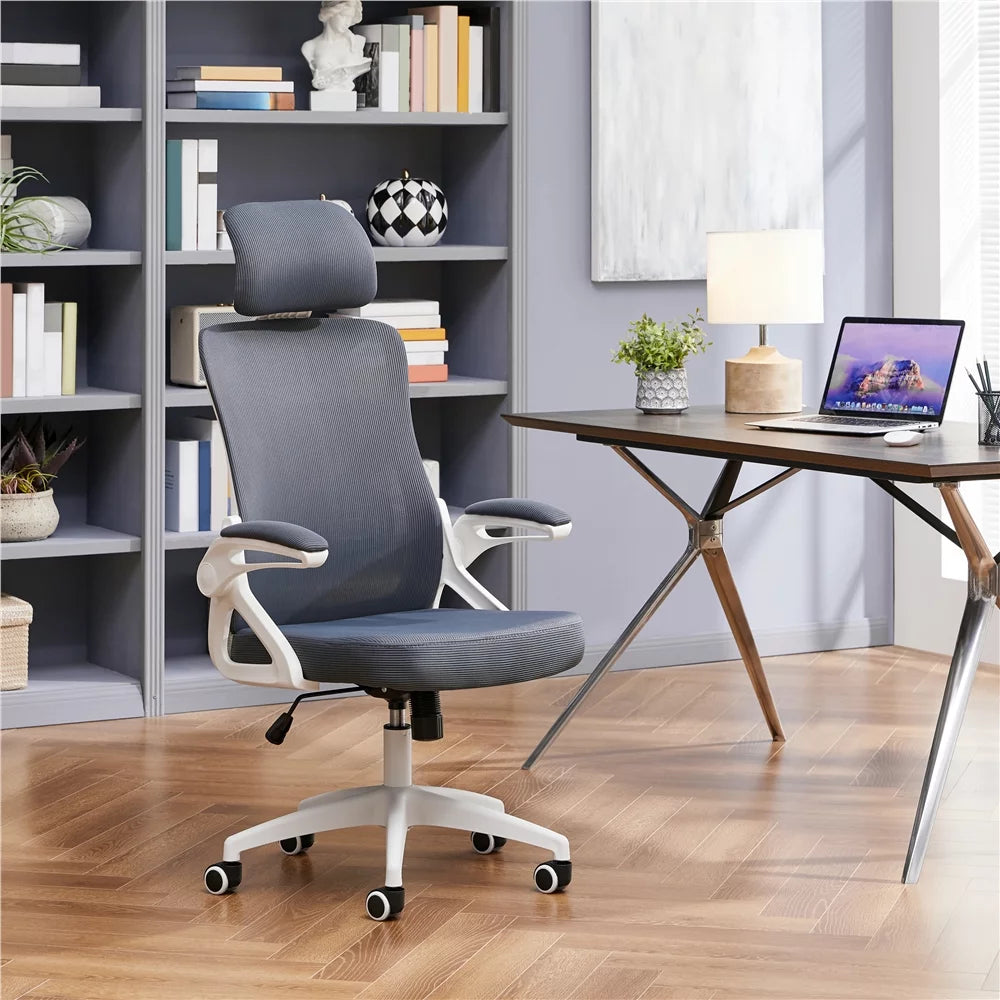 Topeakmart High Back Ergonomic Mesh Office Chair with 90° Flip-up Armrest, White/Black