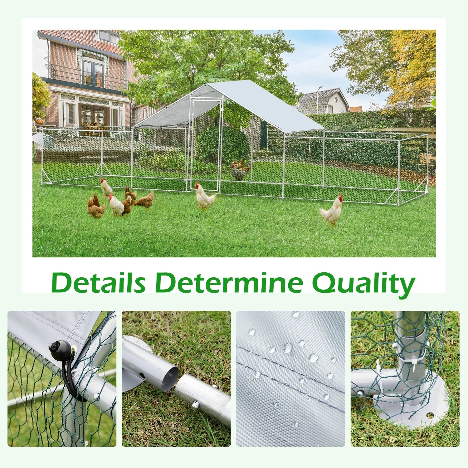 YODOLLA 148 Sq.Ft Chicken Coop Run Large Dome Walk-in Metal Chicken Cage with Chain Link Fence, Suitable for 10 More Chickens and Poultry Like Ducks, Rabbites, Dogs