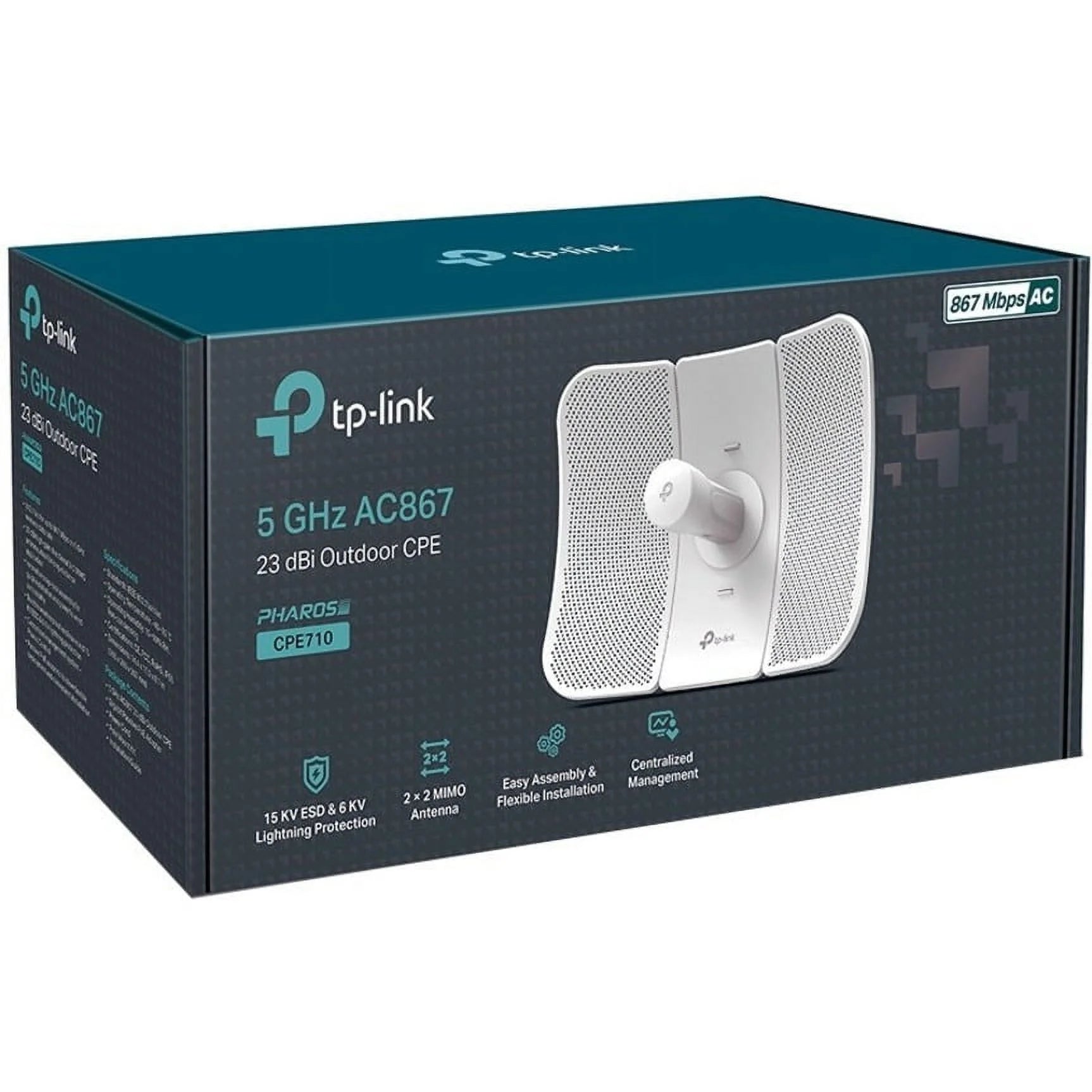 TP-Link 5GHz AC867 Long Range Outdoor CPE for PtP and PtMP Transmission | Point to Point Wireless Bridge | 23dBi | Passive PoE Powered w/Free PoE Injector | Pharos Control (CPE710)