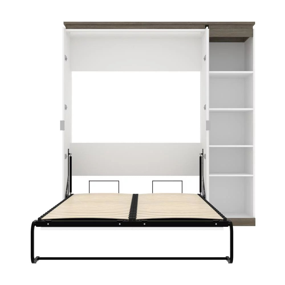 Bestar Orion 79" Full Murphy Bed with Narrow Bookcase in White