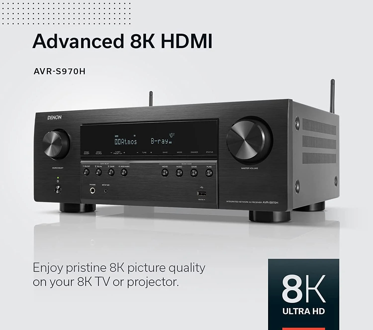 Restored Denon AVRS970H 7.2 Channel 8K AV Home Theater Receiver with Dolby Atmos Wi-Fi (Refurbished)