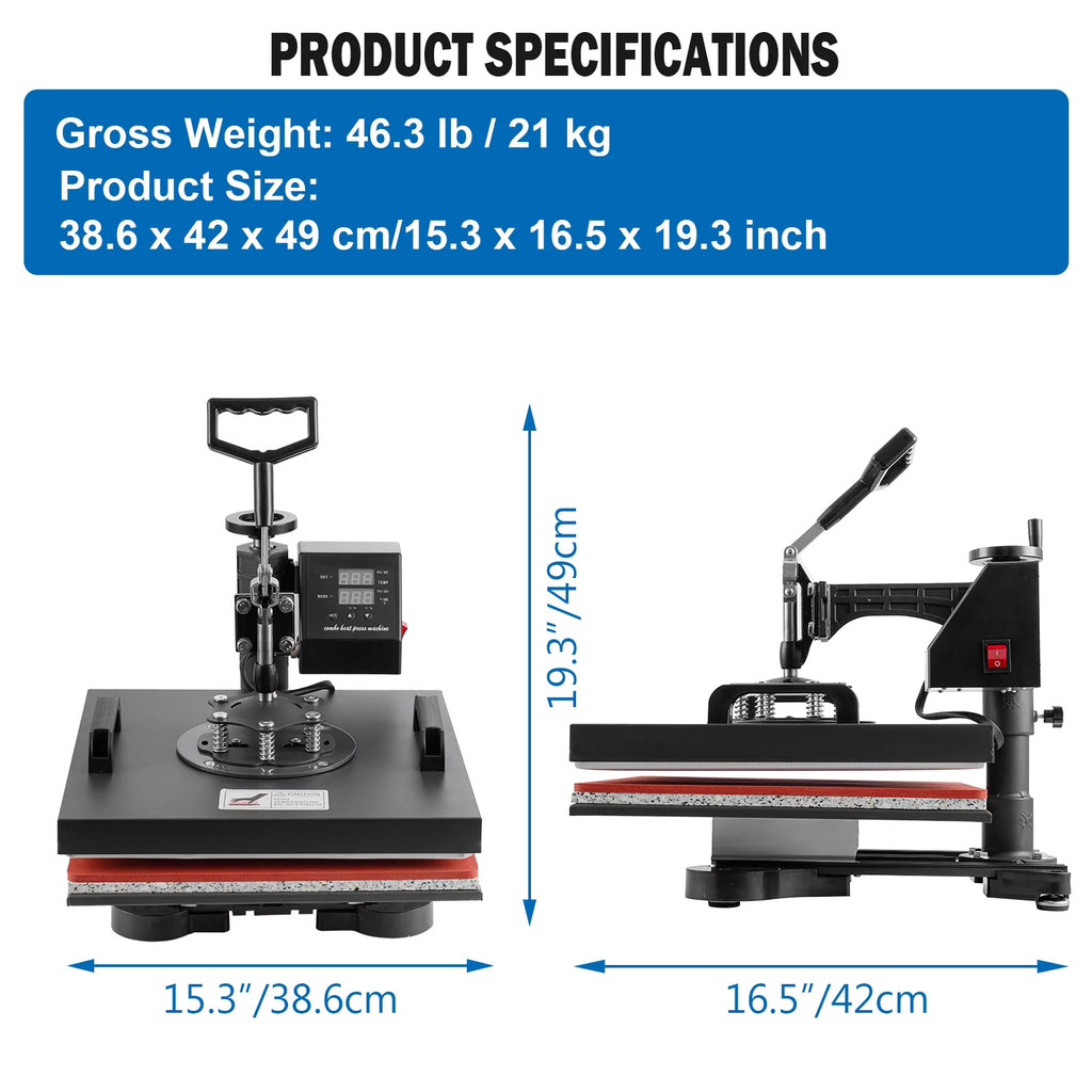 SHZOND 8 in 1 Heat Press Machine 15x15 inch Multifunction Heat Press Transfer Machine Sublimation Combo for T-Shirt Hat Cap Mug Plate