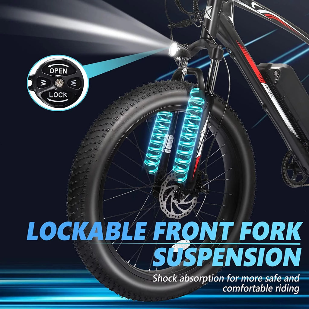 PEXMOR Electric Bike for Adult, 26" Fat Tire Adult Ebike Electric Bicycle 500W 48V 13AH Removable Battery, 20MPH Electric Mountain Bike Snow Beach E-Bike Suspension Fork Shimano 7 Speed