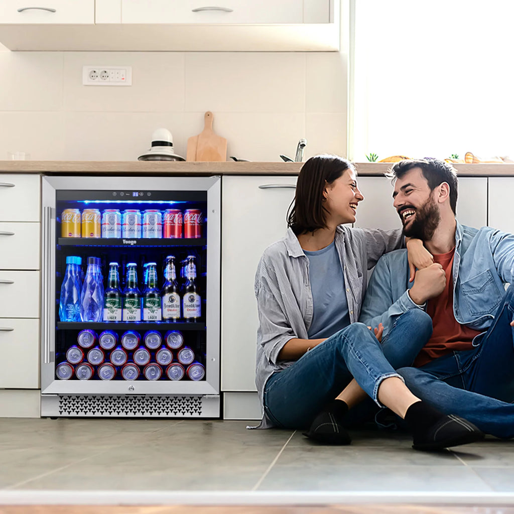 Yeego 24" Beverage Refrigerator, 180 Can Beverage Fridge with Advanced Cooling System Reversible Door Beverage Cooler Built-in or Freestanding for Beer Soda Wine Water