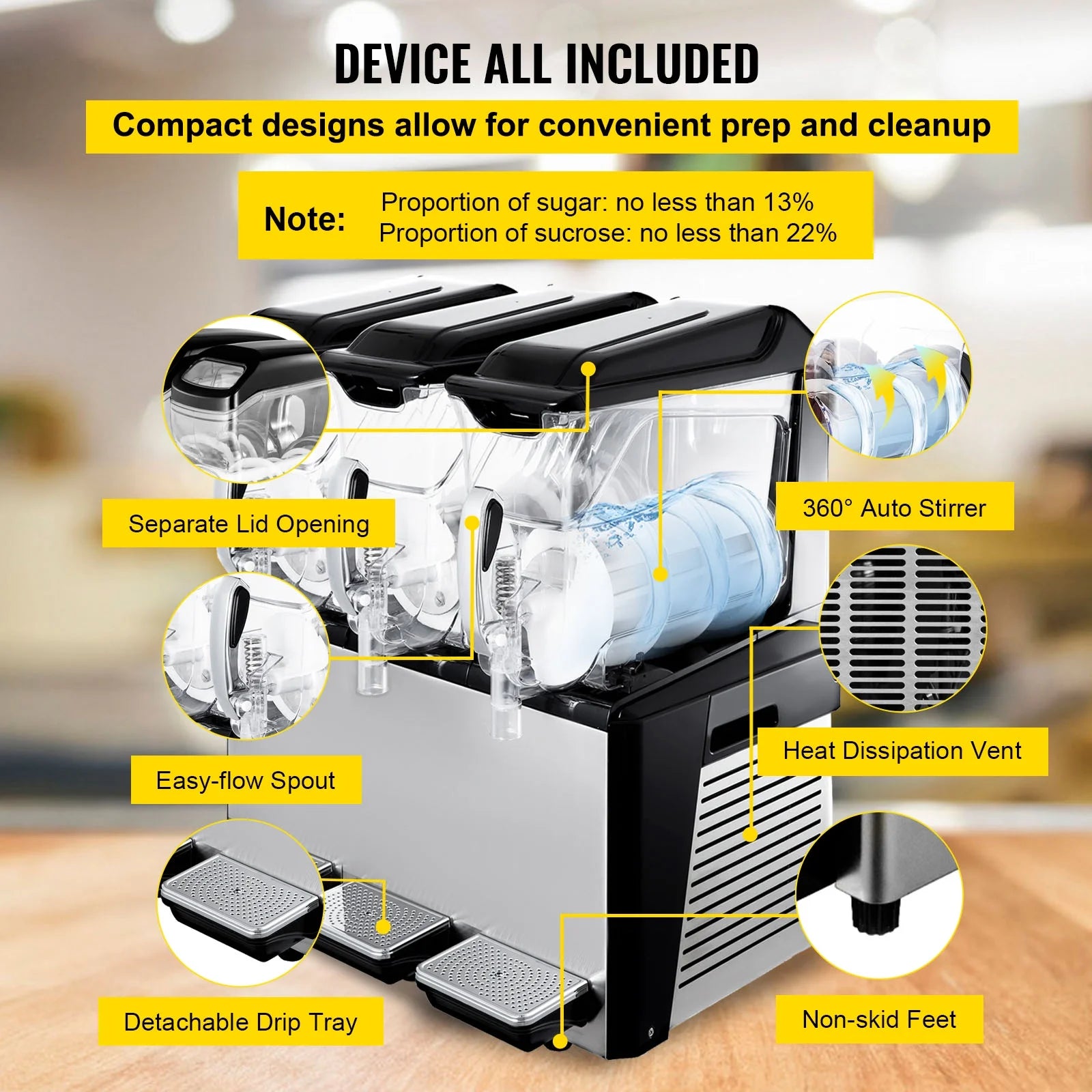 VEVORbrand 110V Commercial Slushy Machine 10L x 3 Tank Frozen Drink Machine 1250W Commercial Margarita Machine Stainless Steel Suitable, Silver