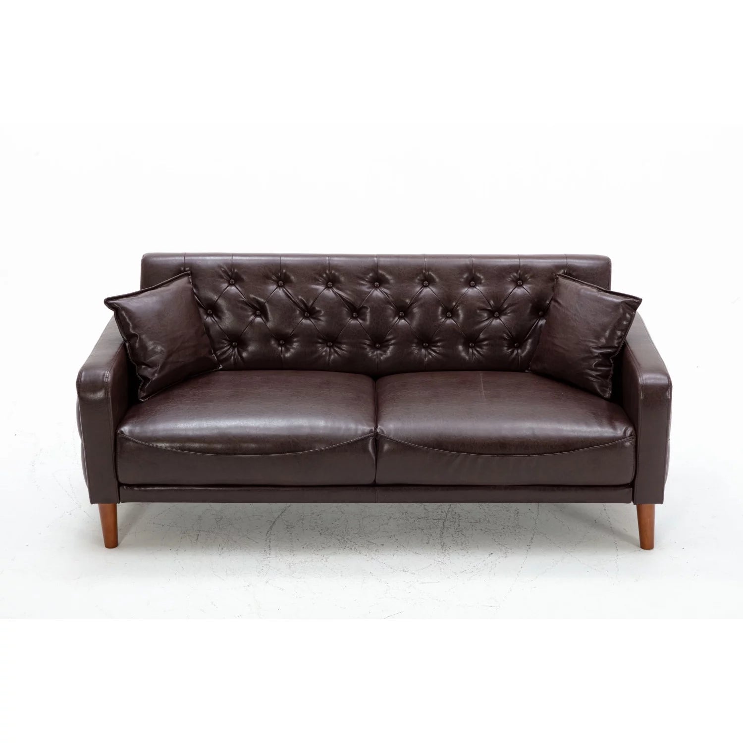 Holaki 78 PU Leather Tufted Cushions Sofa Bed, Brown