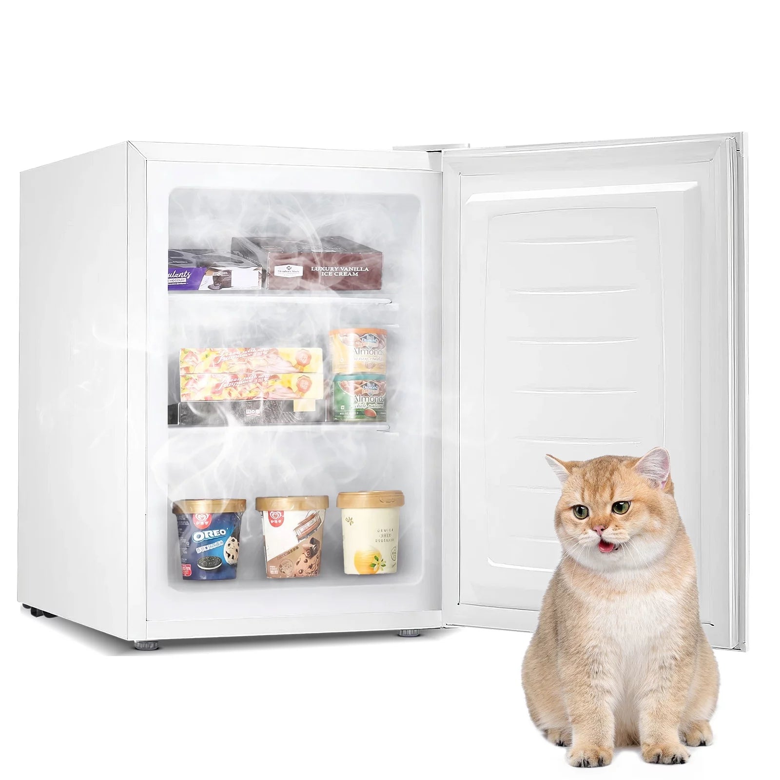 Auseo Mini Freezer Countertop, Energy Saving 3.0 Cu.ft, Single Door Compact Upright Freezer with Reversible Door for Home/Office/Kitchen-Black