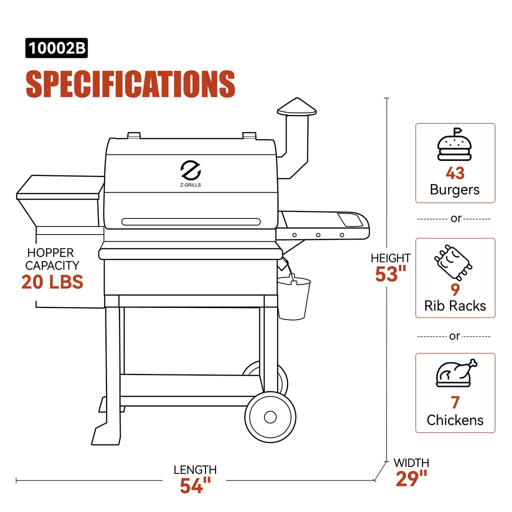 Z GRILLS ZPG-10002B 1060 sq. in. Wood Pellet Grill and Smoker 8-in-1 BBQ Black