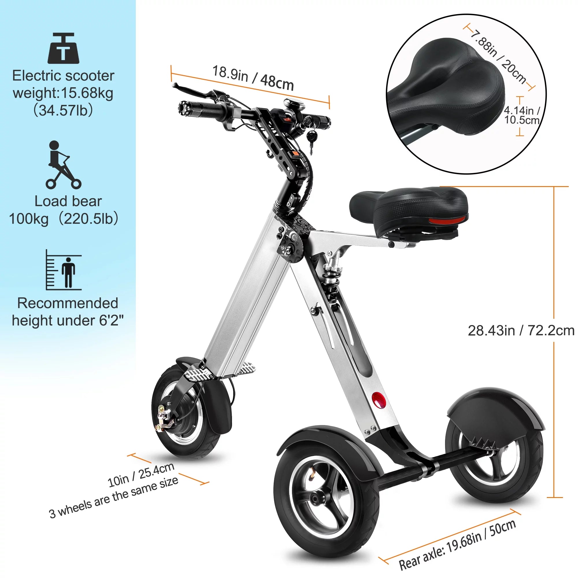 TopMate Folding Mobility Scooter with Reverse Function Electric Tricycle for Adult and Senior, up to 15Mph & 20 Miles 3 Wheel E-Scooter