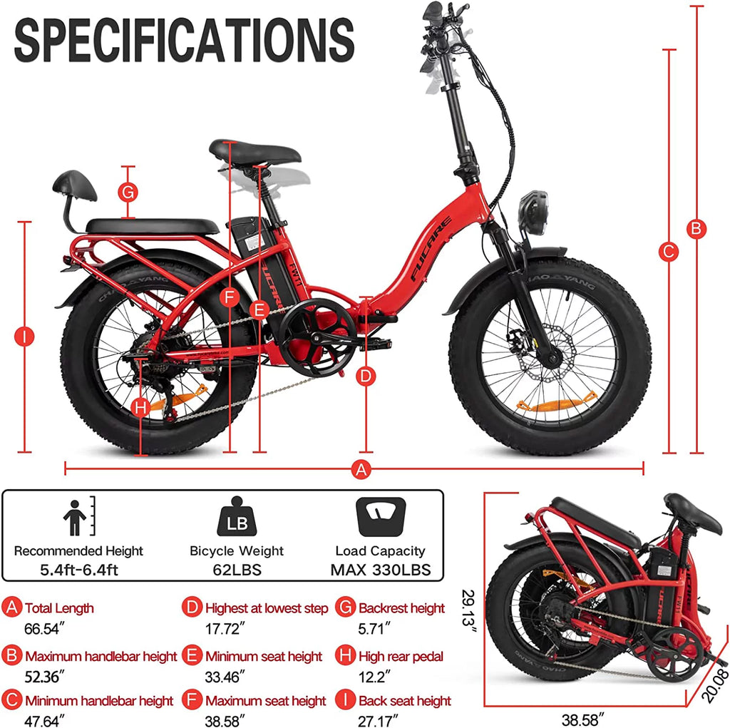 Fucare 20" 4.0 Fat Tire Ebike,Folding Electric Bike for Adults,750W 48V 15Ah Removable Battery E Bike, 28Mph Shimano 7 Speed Durable Ebikes