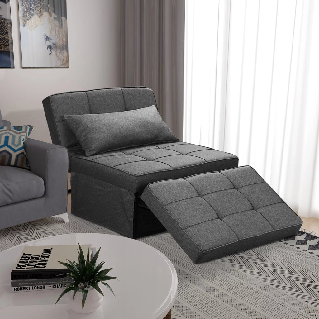 Ainfox Ottoman Chair Lounger Bed .4 in 1 Breathable Linen Convertible Single Sofa Couch, 73.23''L x 33.86''W(Dark Blue)