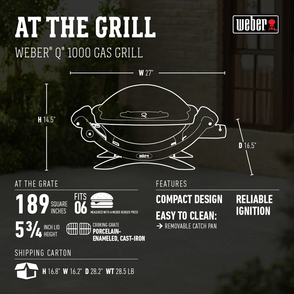 Weber Q 1000 1-Burner Portable Gas Grill, Titanium