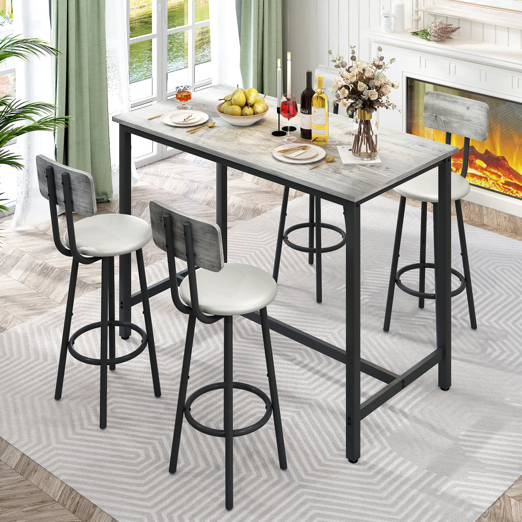 5 Piece Bar Table Set, Modern Counter Height Dining Set, Home Dining Table and Chairs Set for 4, Kitchen Breakfast Table Set with 4 Cushioned Stools, Bistro Pub Table Set, Rustic Brown