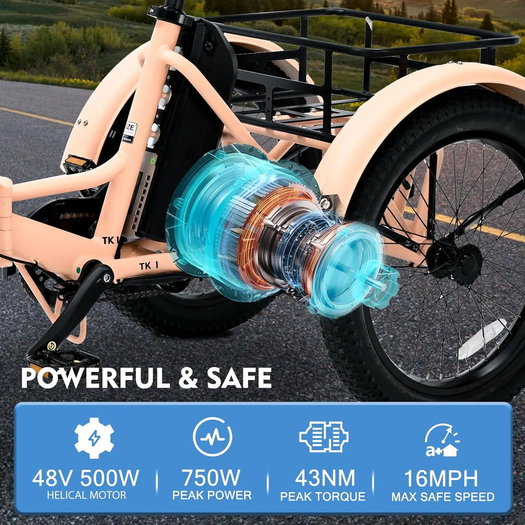 MOONCOOL 24"/26" Electric Tricycle for Adults, 350W 36V 7 Speeds Electric Trike Motorized Three Wheel Electric Bikes Bicycle with Large Basket for Women Men