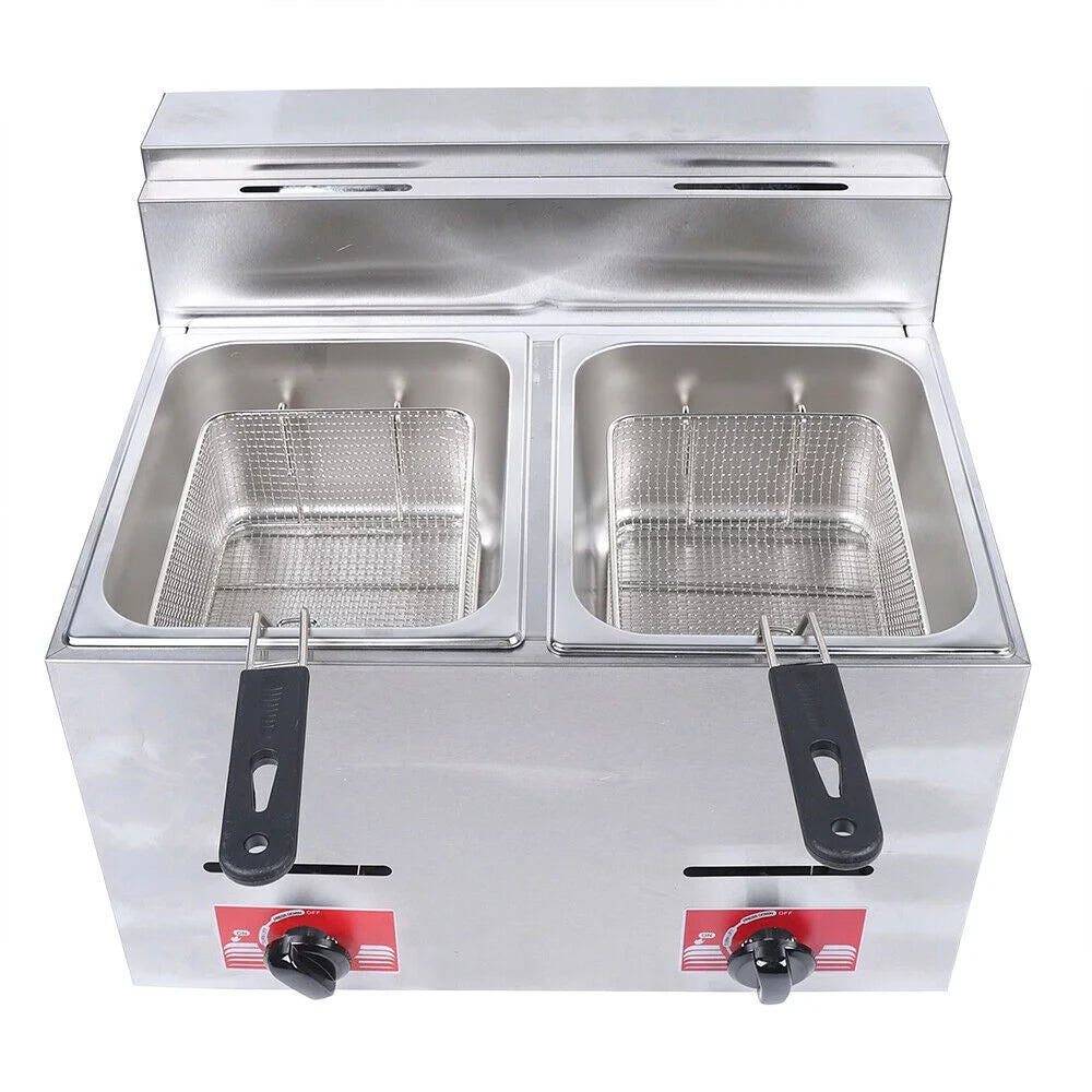 12L Commercial Countertop Gas Fryer, 2 Basket, Propane LPG Deep Fryer 2*6L