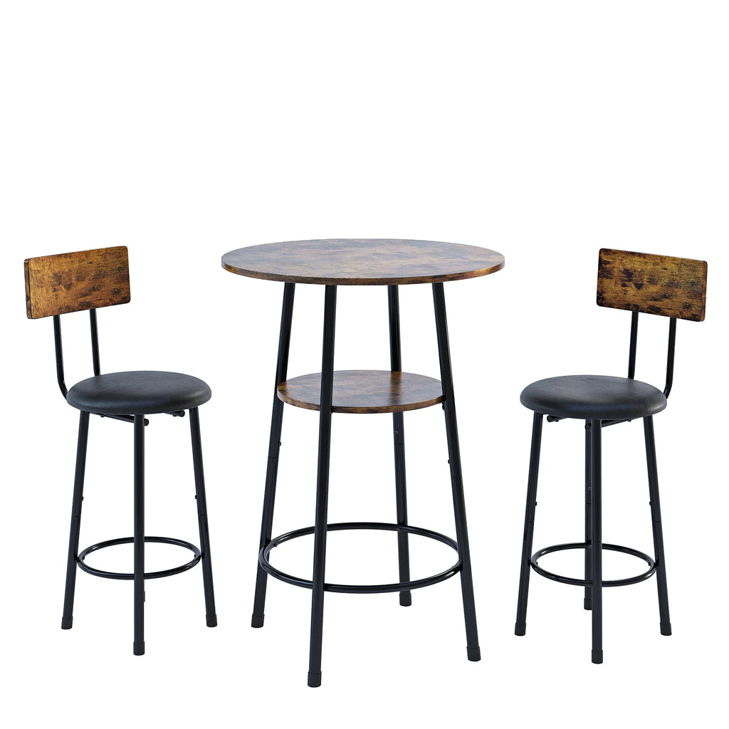 5 Piece Bar Table Set, Modern Counter Height Dining Set, Home Dining Table and Chairs Set for 4, Kitchen Breakfast Table Set with 4 Cushioned Stools, Bistro Pub Table Set, Rustic Brown