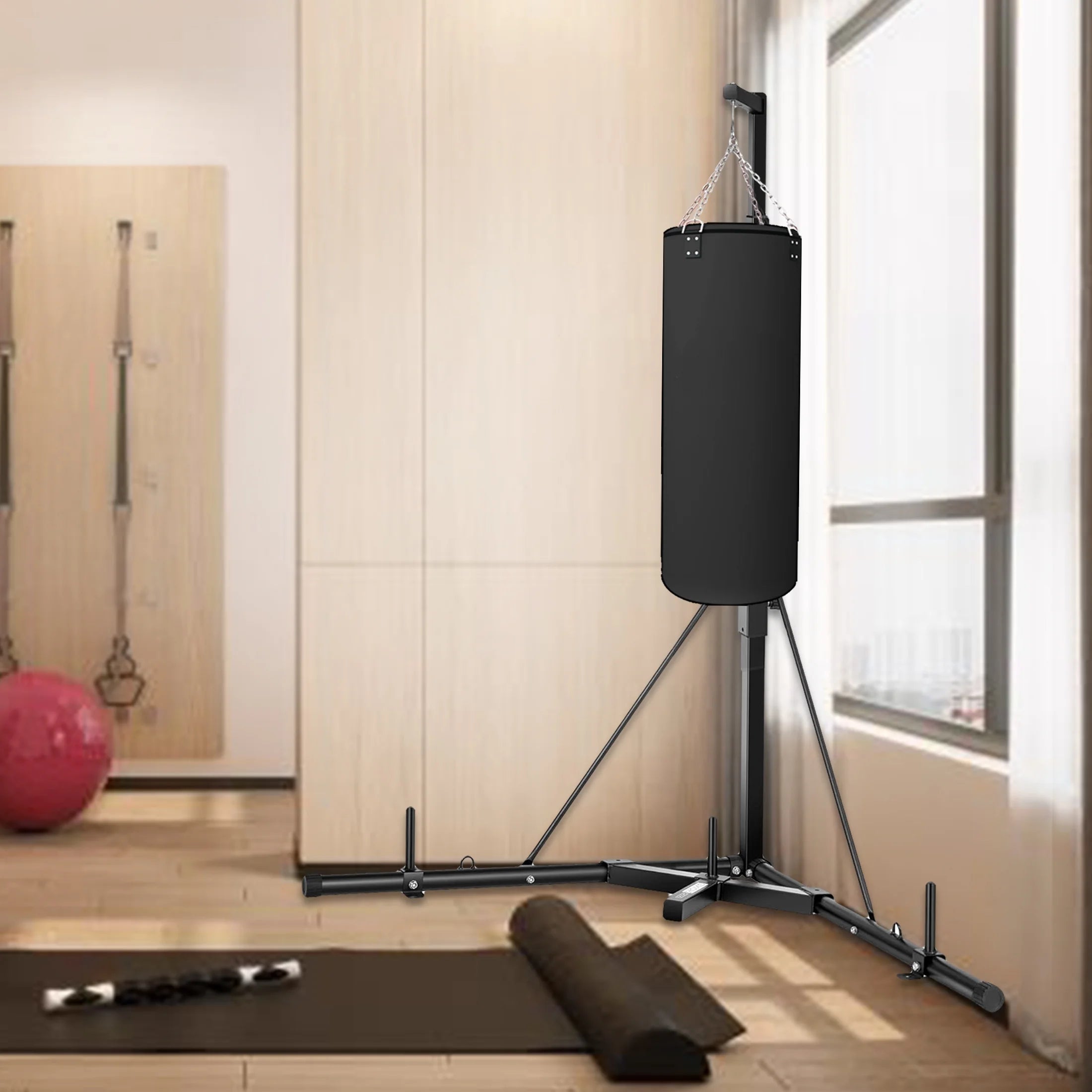 Punching Bag Stand, Height Adjustable Heavy Bag Stand with Weighted Base, Free Standing for Home Gym, Stand Only