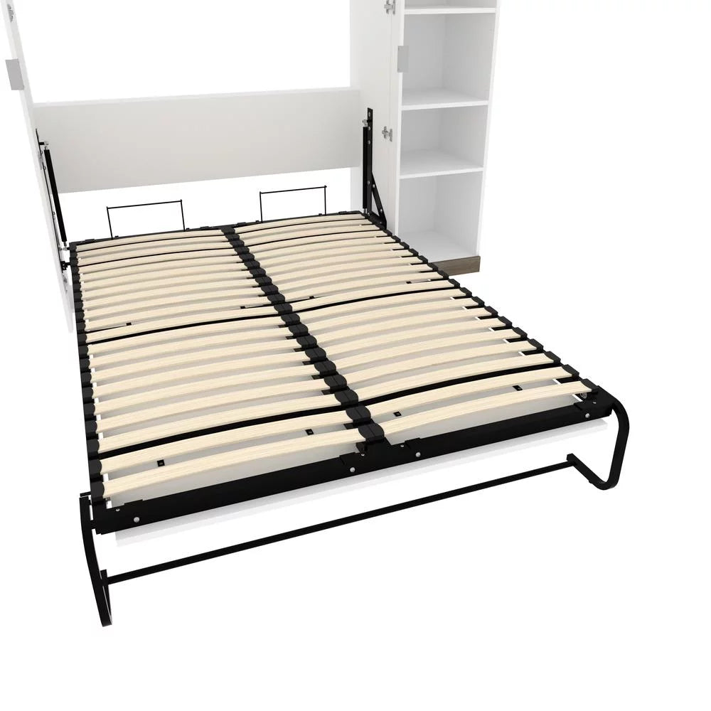 Bestar Orion 79" Full Murphy Bed with Narrow Bookcase in White