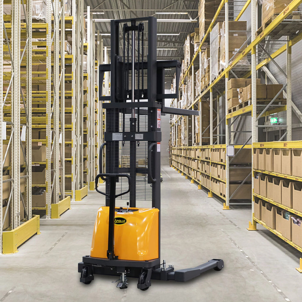 APOLLOLIFT 3300lb Semi Electric Pallet Stacker Battery Powered Straddle Stacker W/ Adjustable Fork 118" Lifting