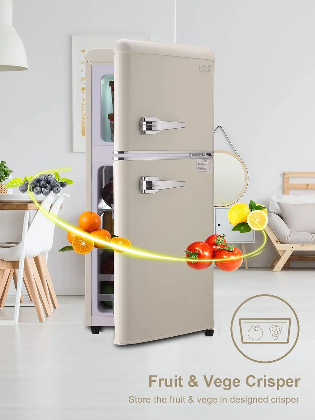 KRIB BLING 3.5 Cu.ft Compact Refrigerator Mini Fridge with Freezer, 2 Door Small Refrigerator for Office, Silver