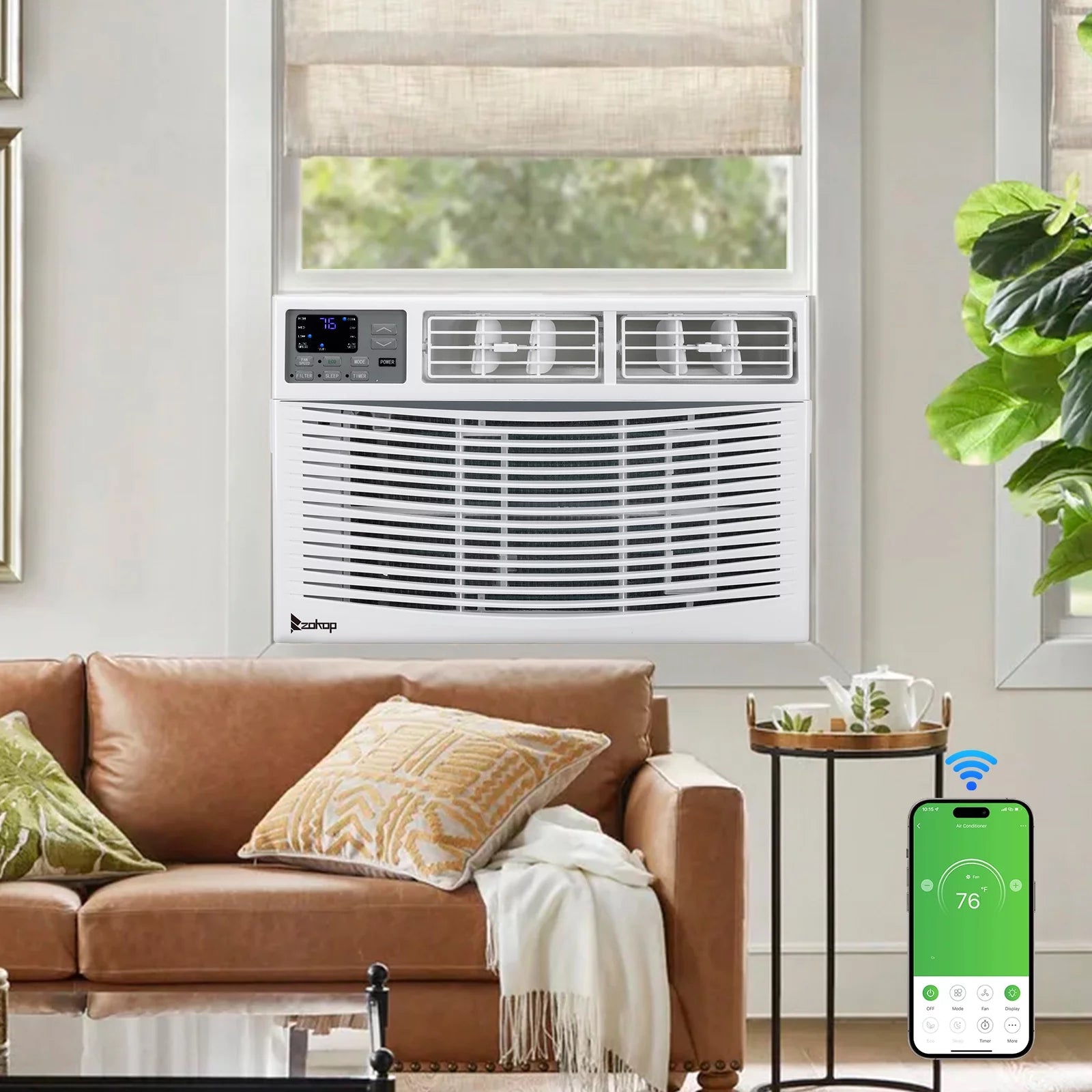 Zimtown 10000BTU 1050W Window Air Conditioner With WIFI And Remote, White