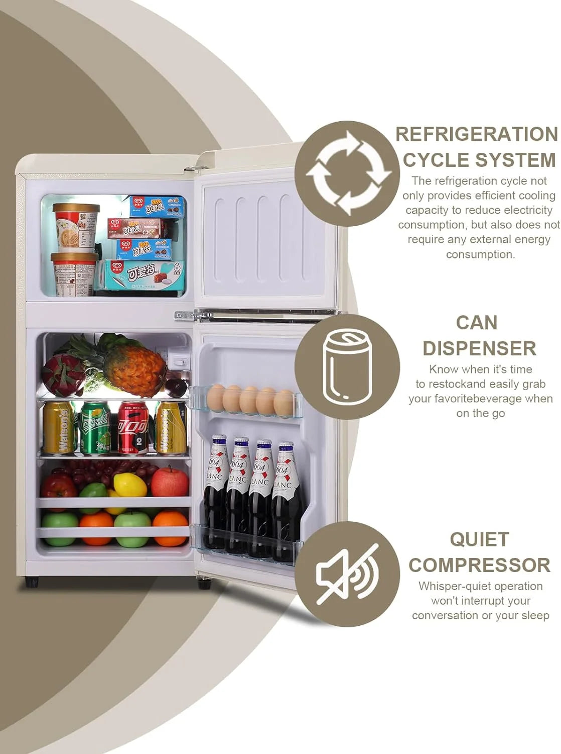 KRIB BLING 3.5 Cu.ft Compact Refrigerator Mini Fridge with Freezer, 2 Door Small Refrigerator for Office, Silver