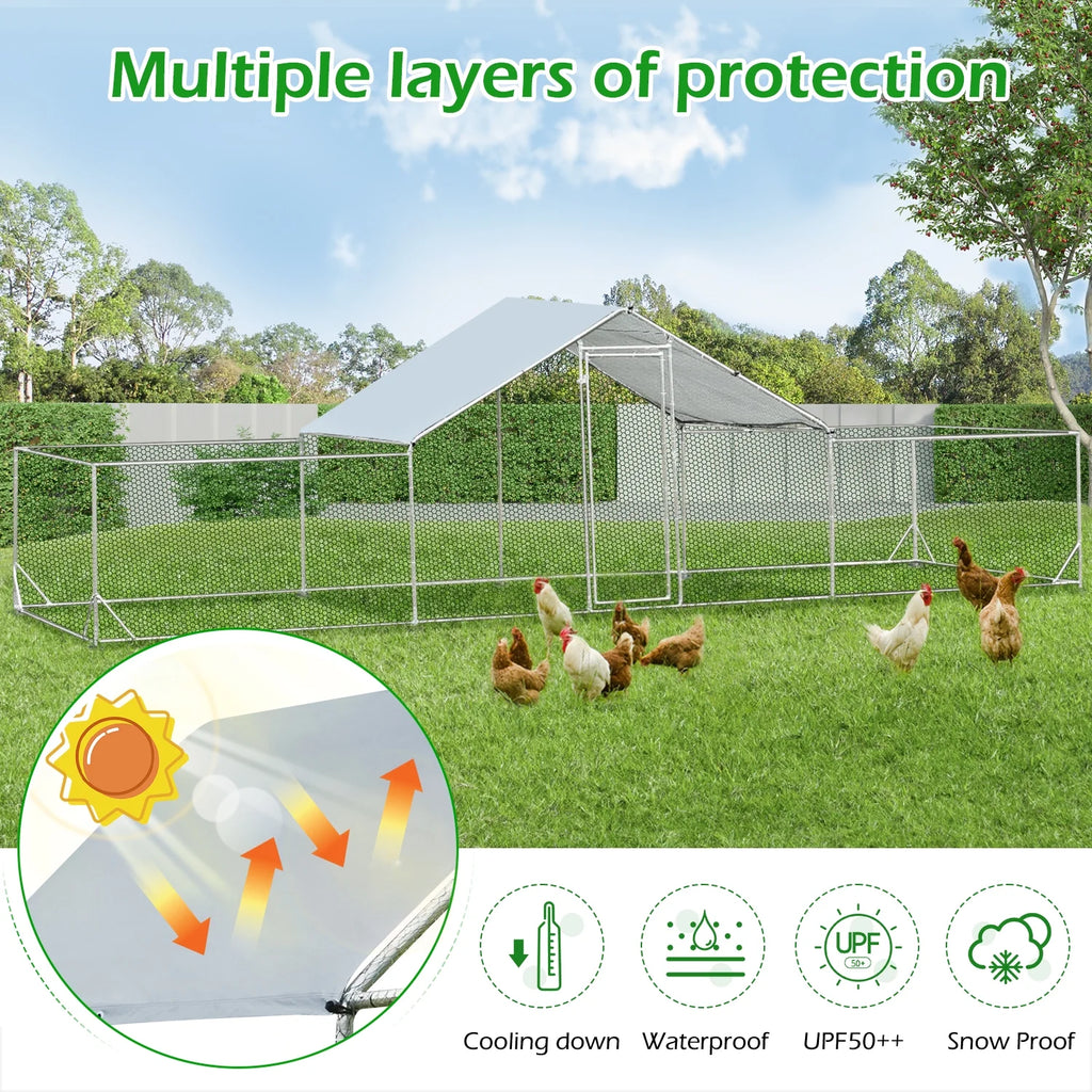 YODOLLA 148 Sq.Ft Chicken Coop Run Large Dome Walk-in Metal Chicken Cage with Chain Link Fence, Suitable for 10 More Chickens and Poultry Like Ducks, Rabbites, Dogs