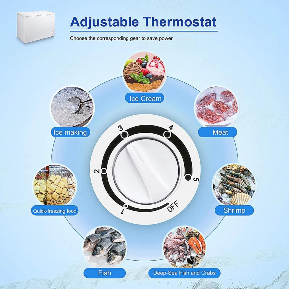 MOOSOO 7 Cu ft Chest Freezer, Energy Saving Compact Deep Fridge, Adjustable Temperature, Removable Baskets