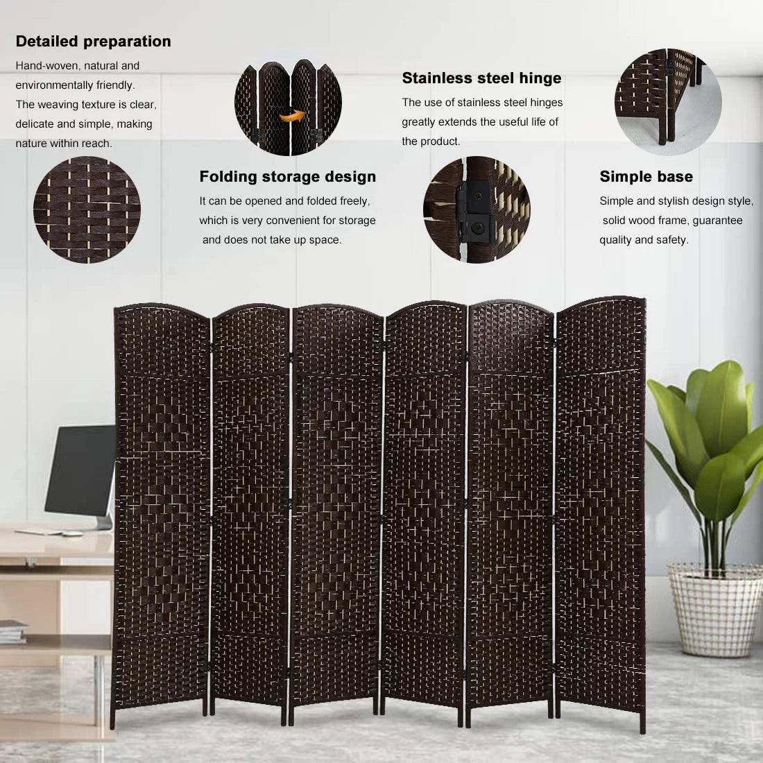 Dkeli Room Dividers and Folding Privacy Screens 6 Panel Portable Privacy Partition, Brown