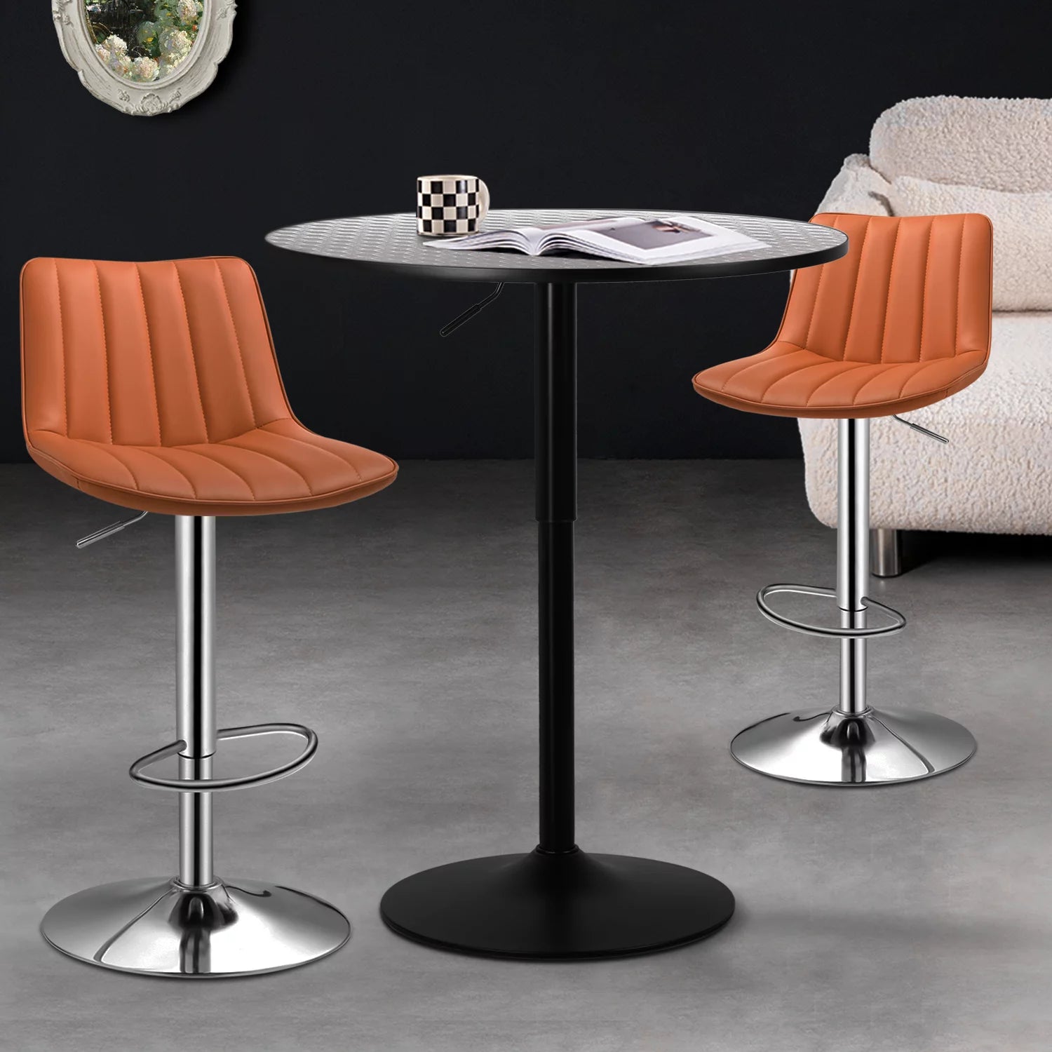 MoNiBloom 3 Piece Bar Table and Chair Set, 31.5" Kitchen Dining Table High Top Table and Leather Bar Stools for Bistro Home