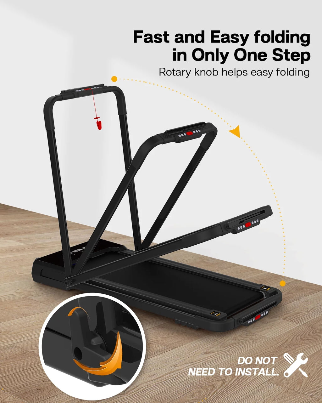 FYC 3.5HP Under Desk Treadmill - 300LBS Weight Capacity, 2-in-1 Foldable Design, Remote Control & LED Display - Compact Electric Walking and Running Machine for Walking, Running, Jogging (White)