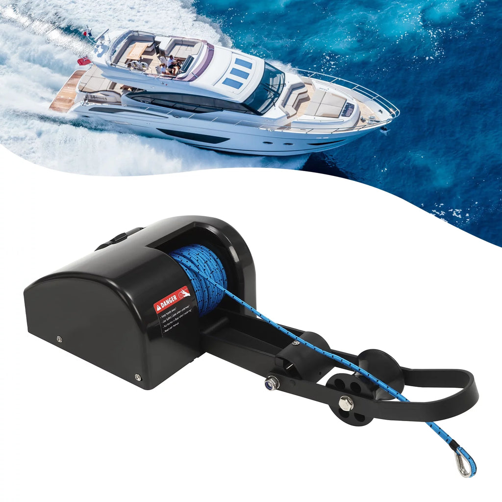 Aiqidi 35LBS Electric Anchor Winch with Wireless Remote Control, 12V 27A Marine Saltwater Boat Windlass Kit Black