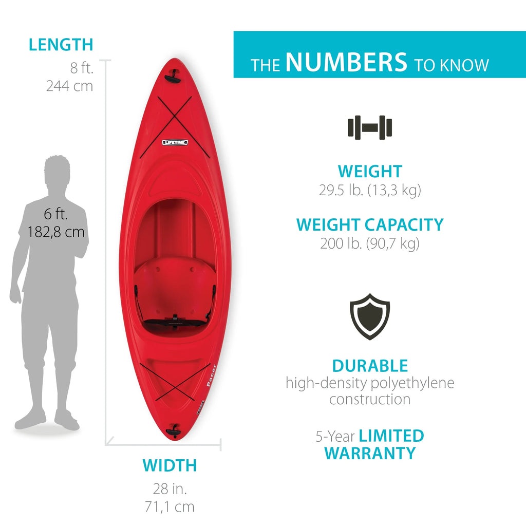 Lifetime Pacer 8 ft Sit-Inside Kayak, Fire Red (91036)