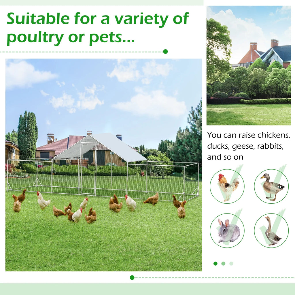 YODOLLA 148 Sq.Ft Chicken Coop Run Large Dome Walk-in Metal Chicken Cage with Chain Link Fence, Suitable for 10 More Chickens and Poultry Like Ducks, Rabbites, Dogs