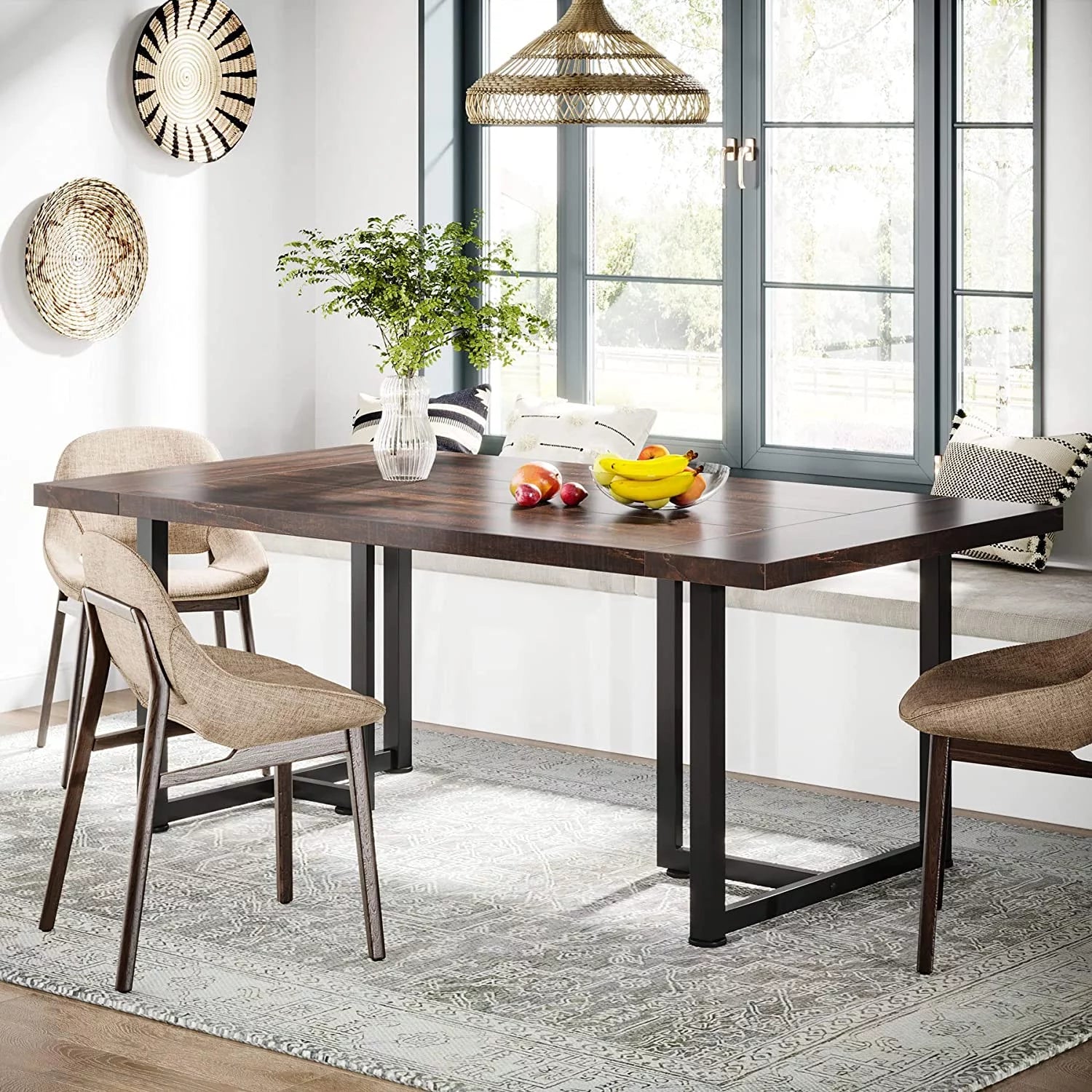 Tribesigns Dining Table Kitchen Table for 6, Rectangular Table with Metal Frame for Dining Room, Kitchen, Vintage Brown & Black