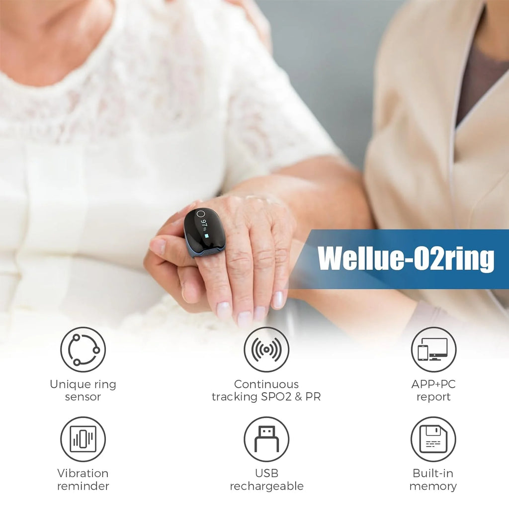 Wellue O2Ring Wearable Pulse Oximeter, Finger Oxygen Monitor for Heart Rate and Sleep Health Tracking, Oximeter with Free APP and PC Report, O2Ring